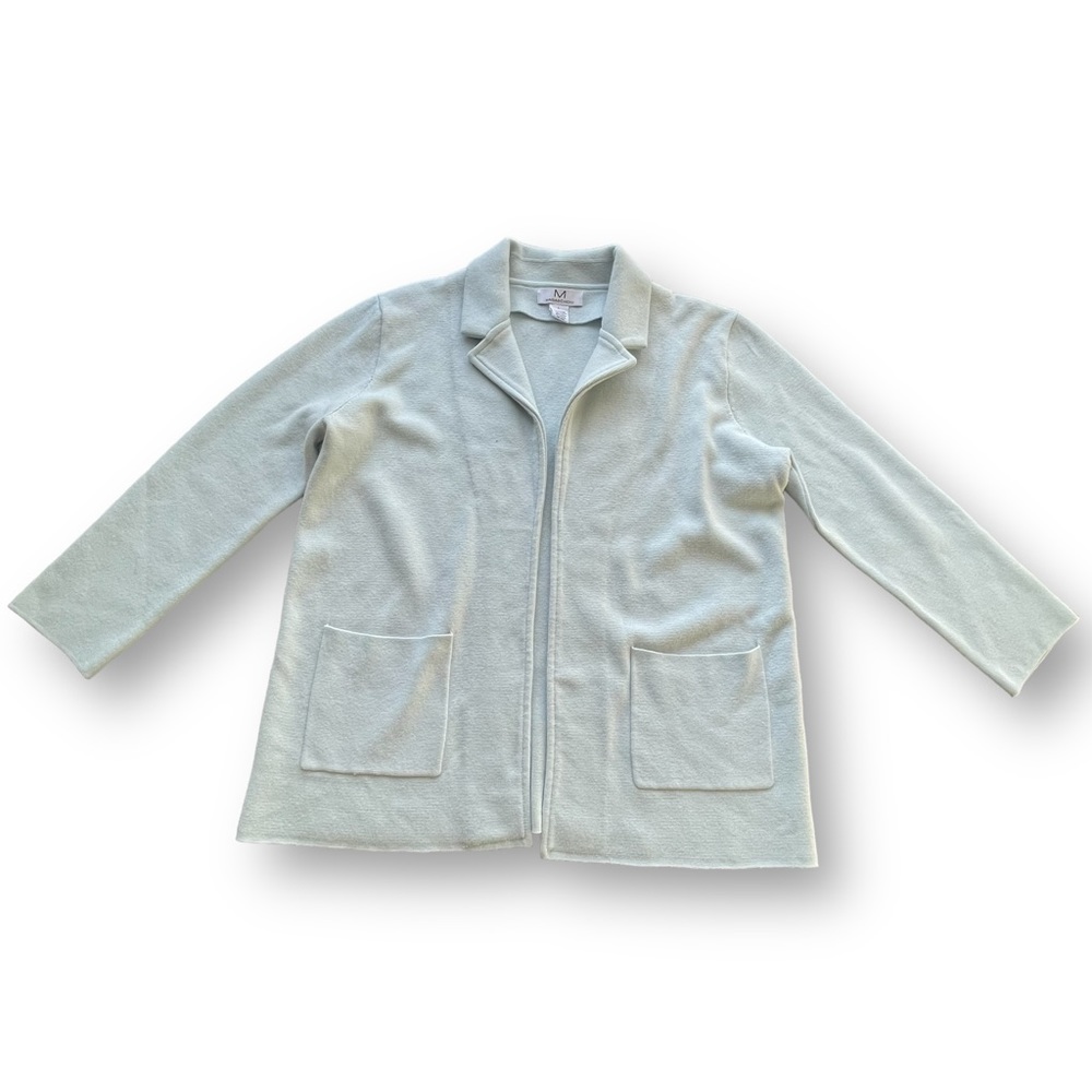 Magaschoni Baby Blue Open Front Collared Wool Blend Cardigan Women's L WInter